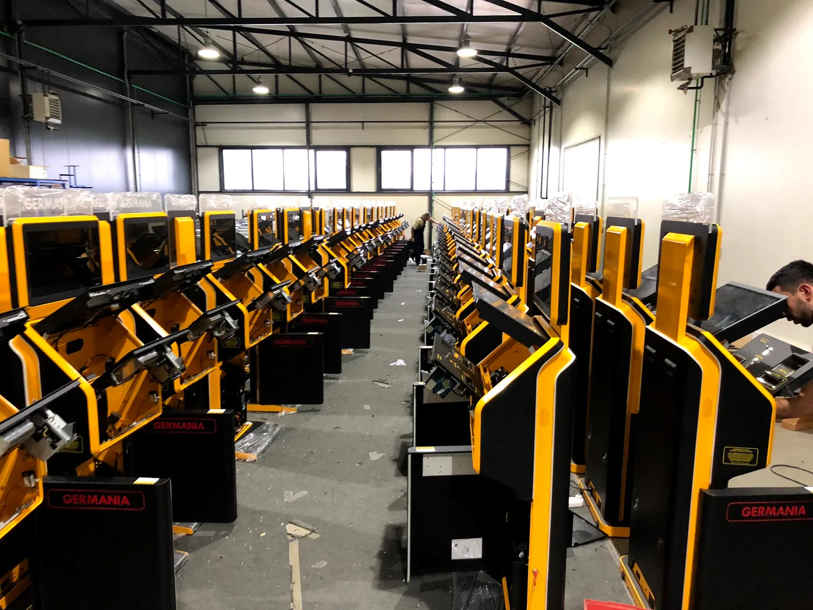 Assembly floor, betting terminals in rows
