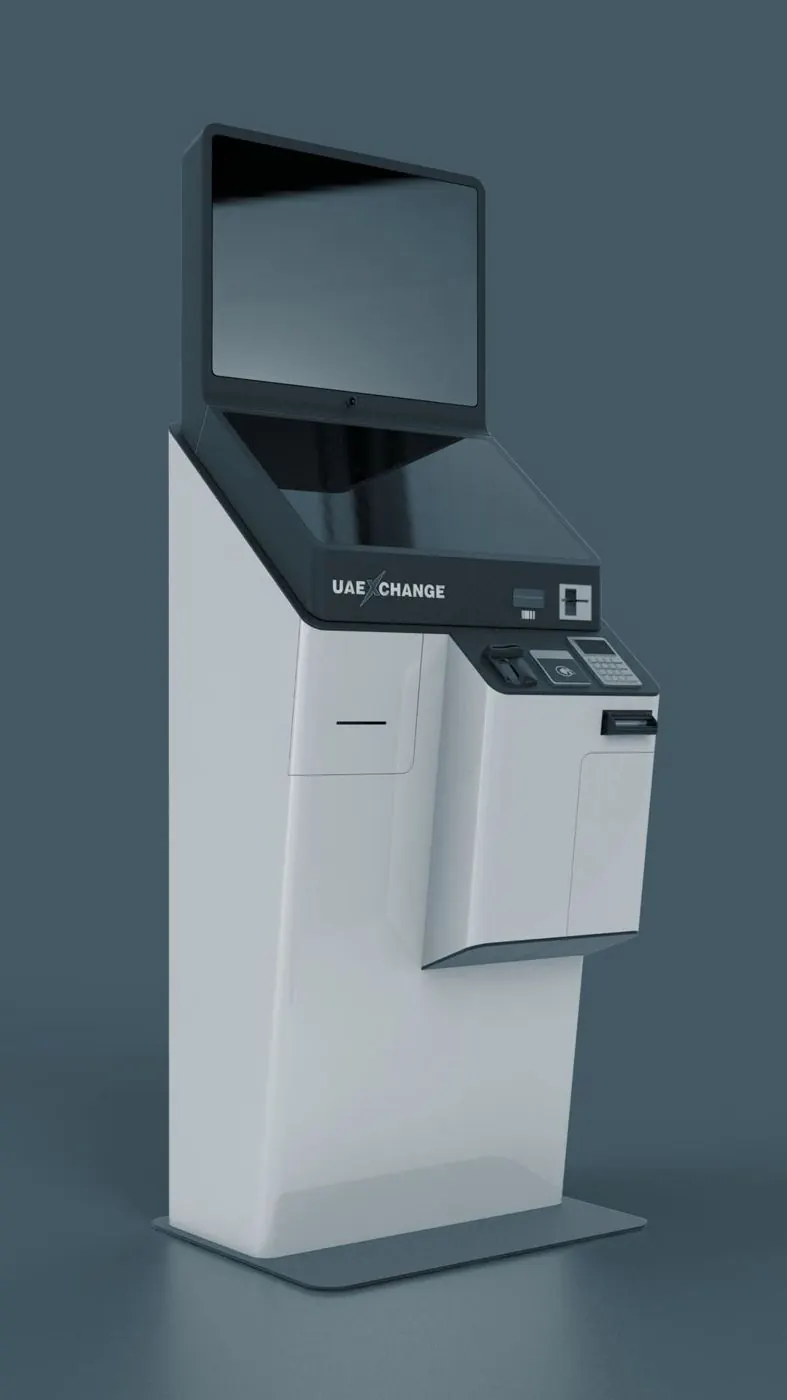 Slim kiosk with angled display