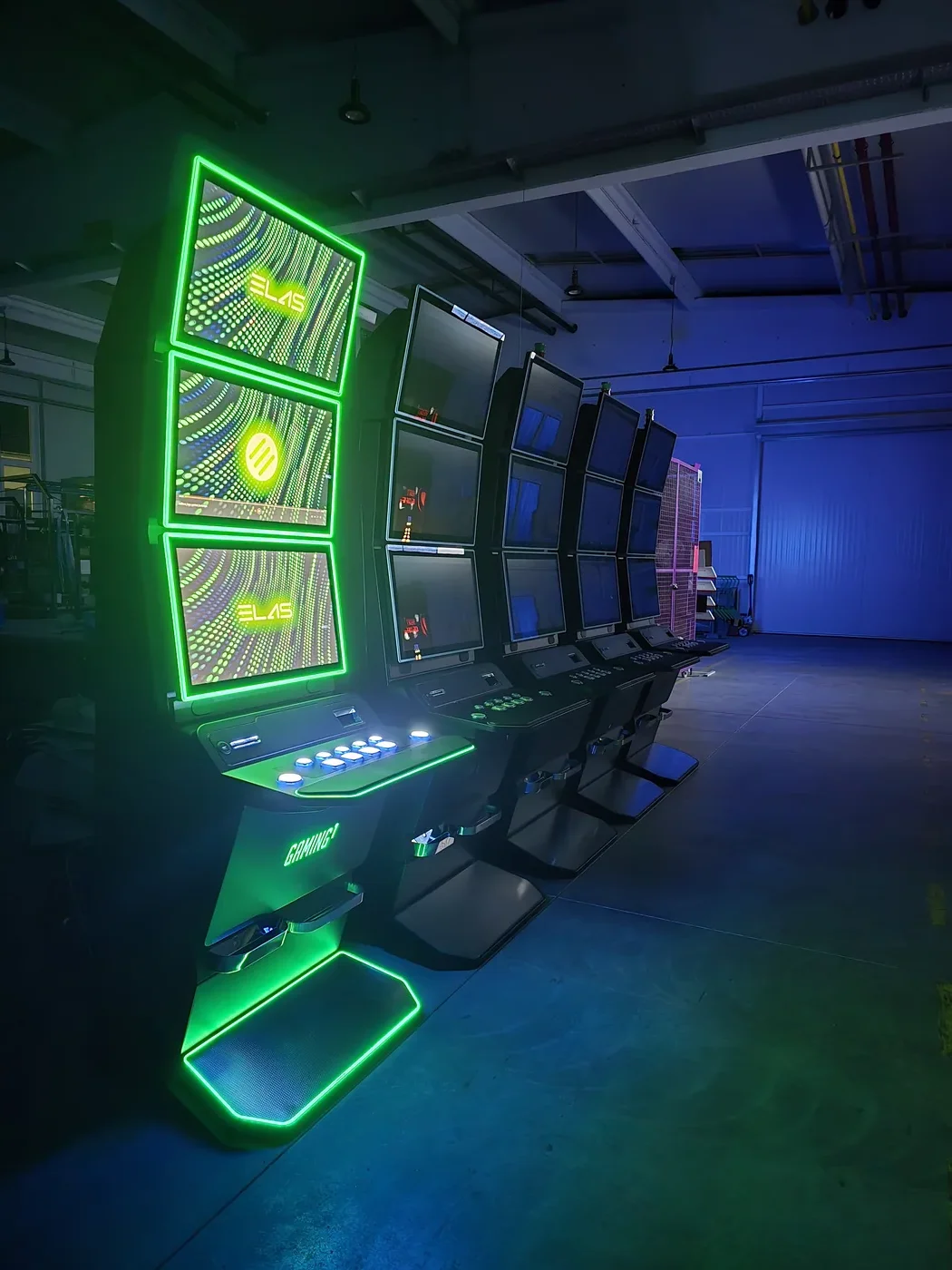 Casino Wide cabinets, lit line in the plant